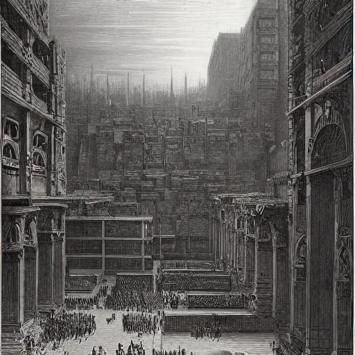 Prompt: new york city being rebuilt as mesopotamian architecture. gustave dore, italy 1 8 1 6