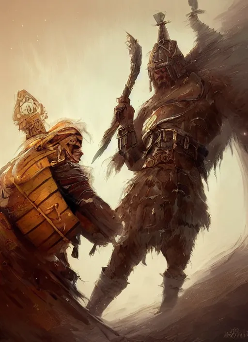 Image similar to warrior inspired a concept art Russian illustrator Roman Papsuev