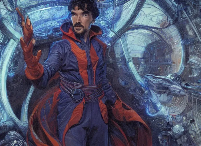 Prompt: a highly detailed futuristic portrait of stephen strange, james gurney, james jean