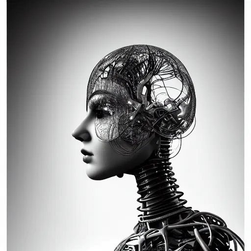 Image similar to closeup portrait of an absurdly beautiful, graceful, sophisticated, fashionable cyberpunk mechanoid gravure idol, an ultrafine hyperdetailed illustration by irakli nadar, matt wisniewski style, fashion photography, intricate linework, porcelain skin, jellyfish headdress, unreal engine 5 highly rendered, global illumination, radiant light, detailed and intricate environment