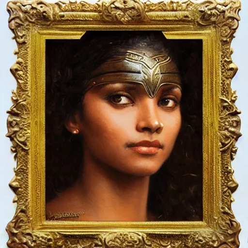 Prompt: detailed potrait 8 0 s srilankan girl bane's face armour, girl graceful,, painting by gaston bussiere, craig mullins, j. c. leyendecker, lights, art by ernst haeckel, john william godward, hammershøi,,