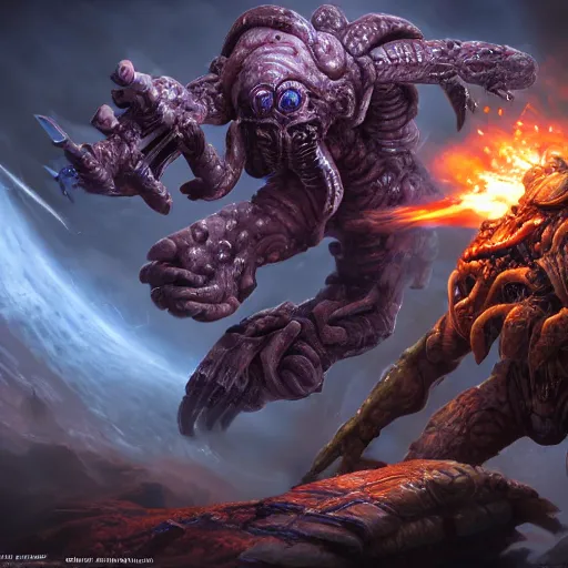 Image similar to Starcraft Zergling eating a marine soldier 4k,realistic 4k octane render painted as game concept art