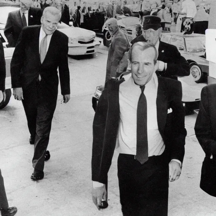 Image similar to Joe Biden walking with Lee Harvey Oswald as walmart