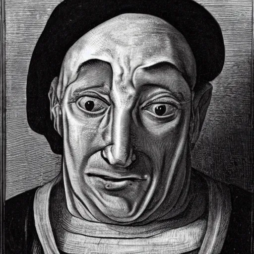 Image similar to Black and white portrait of a very ugly man in the middle ages