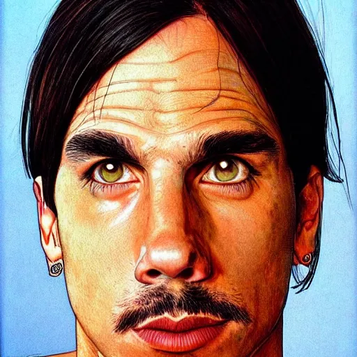 Prompt: Anthony Kiedis beautiful portrait, by Moebius