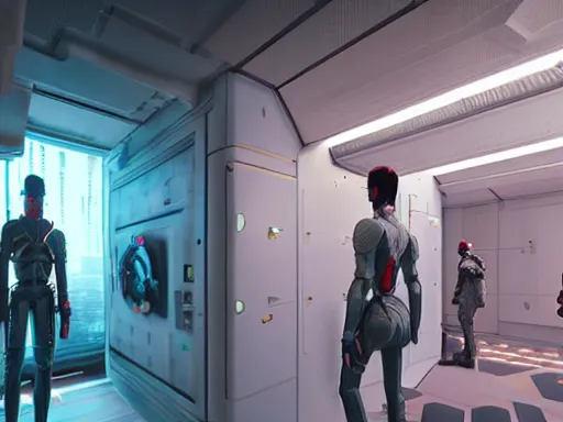 Image similar to high detailed porcelain android with in sci - fi server room. cyberpunk intricate, elegant, by greg rutkowski, conrad roset, takato yomamoto, james jean, rule of thirds, seductive look. octane render from odyssey 2 0 0 1 by stanley kubrick and mendosa