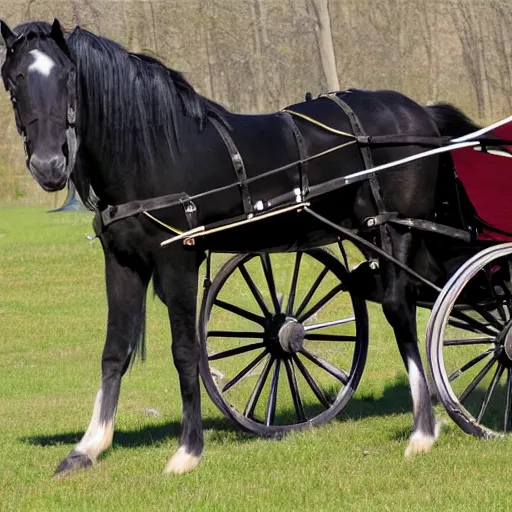 Prompt: amish horse pulled buggy with nacar decals