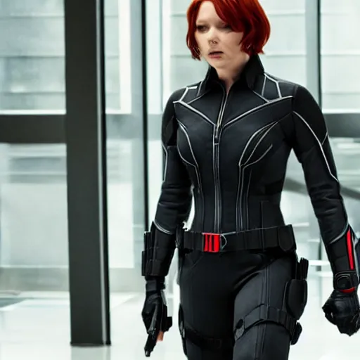 Image similar to Norman Reedus as Black Widow from The Avengers, cinematic photo