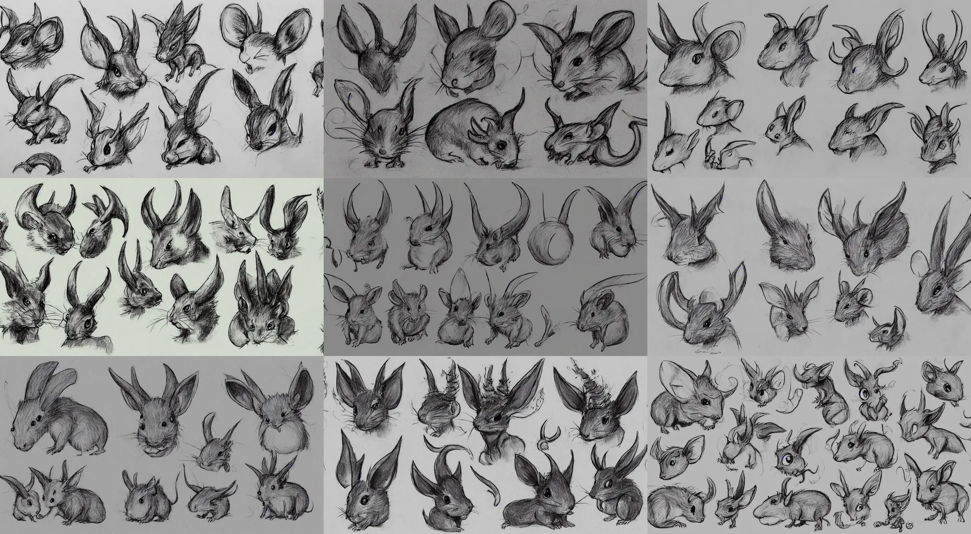 Prompt: small rodent with horns and big ears monster sketches