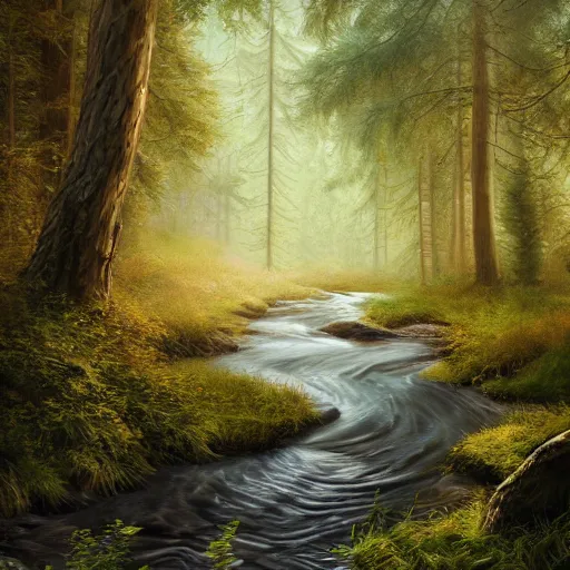 Image similar to river surrounded by forest landscape photprealism ultradetailed digital art, irina french, heraldo ortega, mandy jurgens, golden ratio, art canvas, award winning, masterpiece trending on artstation 8 k 1 5 0 mpx