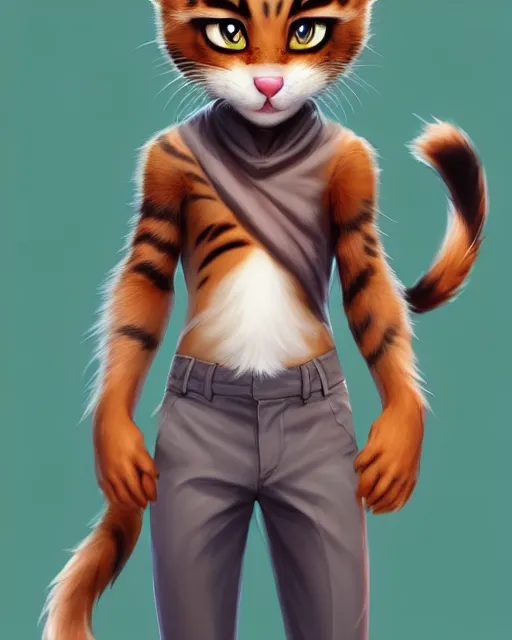 Image similar to character concept art of a young male anthropomorphic furry cat | | cute - fine - face, pretty face, key visual, realistic shaded perfect face, fine details by stanley artgerm lau, wlop, rossdraws, james jean, andrei riabovitchev, marc simonetti, and sakimichan, trending on artstation