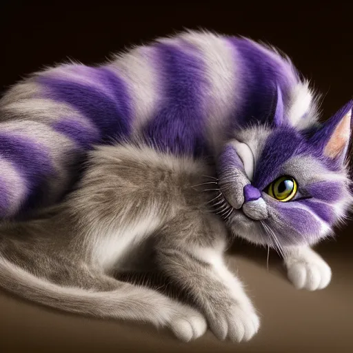 Image similar to full body pose, hyperrealistic photograph of the cheshire cat as a kitten, dim volumetric lighting, 8 k, octane beautifully detailed render, extremely hyper detailed, intricate, epic composition, cinematic lighting, masterpiece, trending on artstation, very very detailed, stunning, hdr, smooth, sharp focus, high resolution, award, winning photo, dslr, 5 0 mm