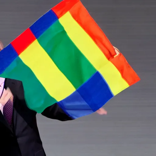 Image similar to a photo of vladimir putin holding a gay pride flag