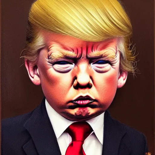 Image similar to portrait donald trump as a pouting toddler, fine art, award winning, desaturated, brown tones, intricate, elegant, sharp focus, cinematic lighting, digital painting, 8 k concept art, by michael hussar and greg manchess and brom and z. w. gu, 8 k