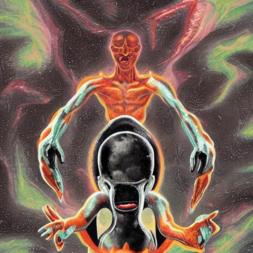 abstract entities pointing at a man, creepy, eerie Stable Diffusion