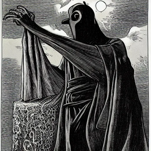 Image similar to plague doctor by franklin booth