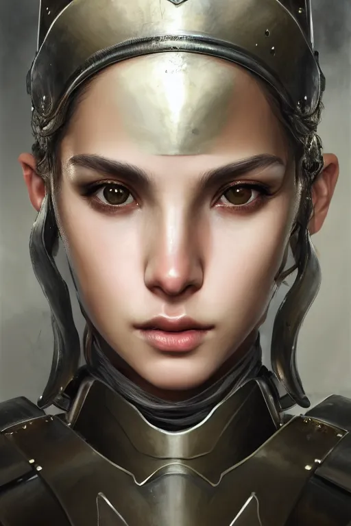 Image similar to a photorealistic character portrait of an attractive young girl, partially clothed in metal-plated battle armor, olive skin, long dark hair, beautiful bone structure, symmetrical face, perfect eyes, intricate, elegant, digital painting, concept art, illustration, sharp focus, minimal artifacts, volumetric lighting, from Metal Gear, in the style of Ruan Jia and Mandy Jurgens and Greg Rutkowski, trending on Artstation, award winning