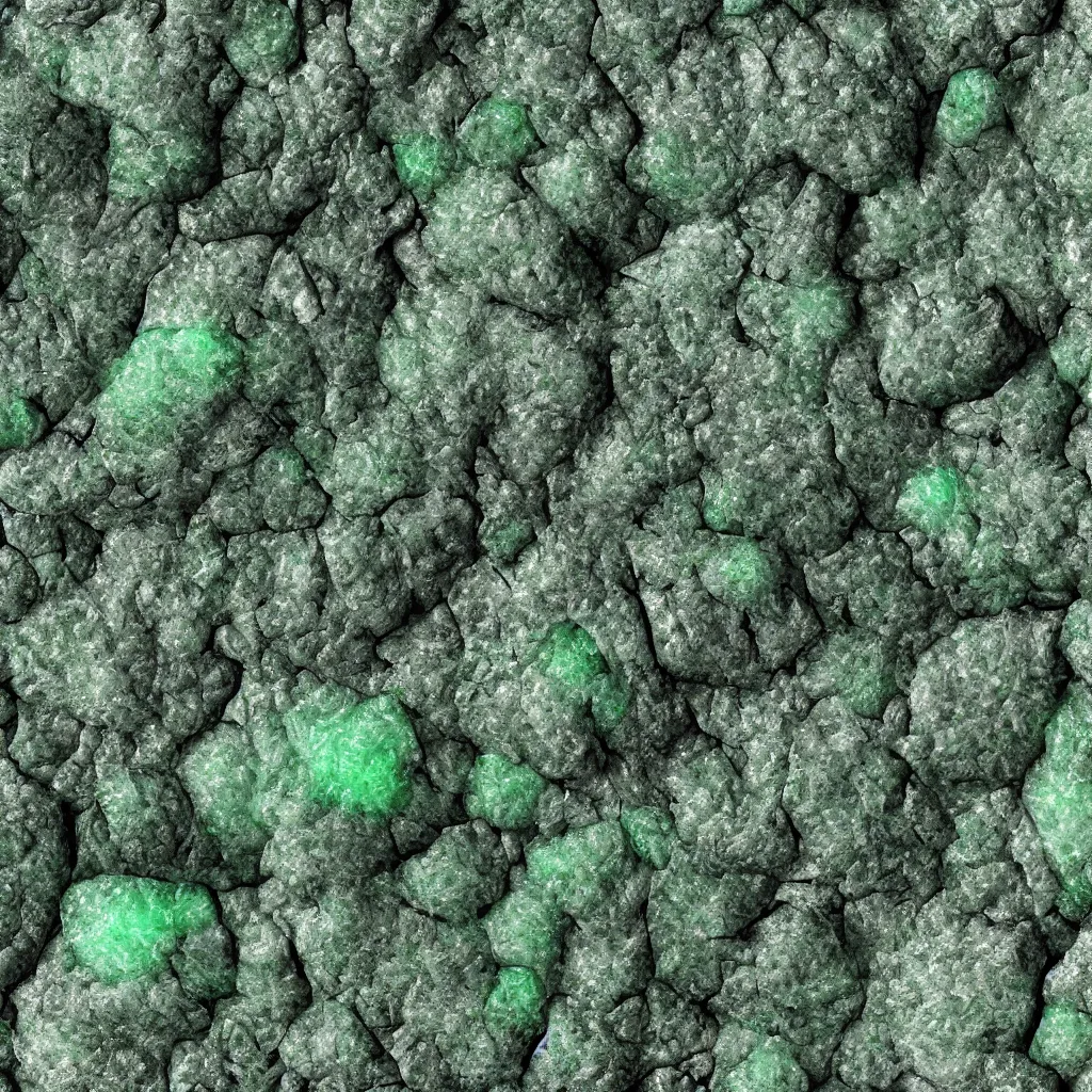 Image similar to long green crystals sticking out of the rock surface, detailed ground terrain albedo texture, flat, 2 d texture, seamless