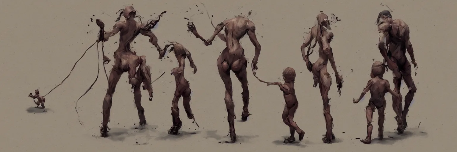 Image similar to family walk cycle, realistic deformed family walking while wearing a thong, character sheet, fine details, concept design, contrast, kim jung gi, greg rutkowski and francis bacon, trending on artstation, 8 k, full body and head, turnaround, front view, back view, ultra wide angle