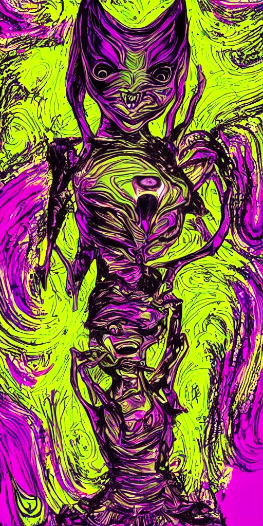 Image similar to an alien ballerina dancer, sambo, distorted, hp lovecraft, vivid and psychedelic lighting