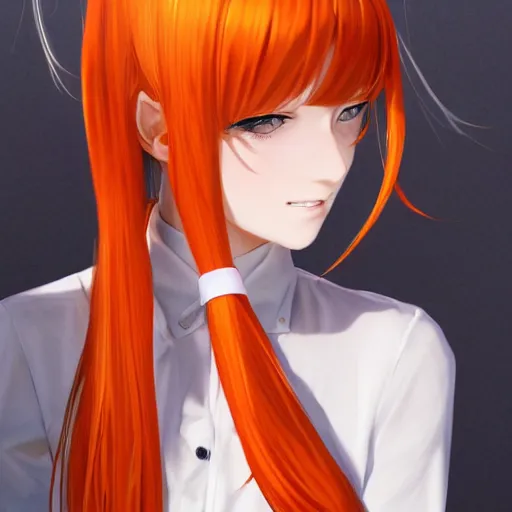 Prompt: luxury advertisement, astonishing portrait of a very beautiful anime high-school girl with light orange hair twintails, white ribbon, full perfect face, realistic, highly detailed background, artstation, 120 degree view, drawn by Sasoura, Satchely and Akihiko Yoshida, no distortion