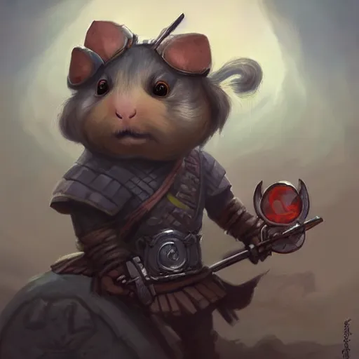 Image similar to cute little anthropomorphic Guinea Pig Samurai in city, tiny, small, short, Samurai outfit, cute and adorable, pretty, beautiful, DnD character art portrait, matte fantasy painting, DeviantArt Artstation, by Jason Felix by Steve Argyle by Tyler Jacobson by Peter Mohrbacher, cinematic lighting