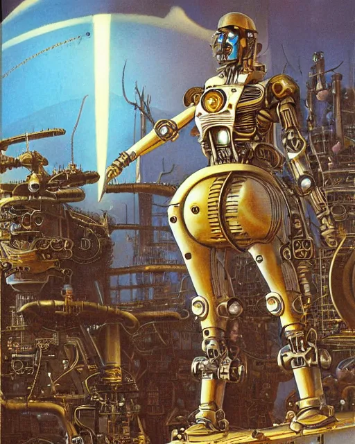 Image similar to steampunk cyborg by ralph mcquarrie and frank lloyd frank lloyd and bruce pennington and ted nasmith