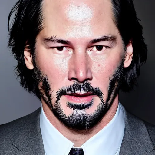 Image similar to a man who is a genetic combination of keanu reeves and leonardo dicaprio face and upper - body focus