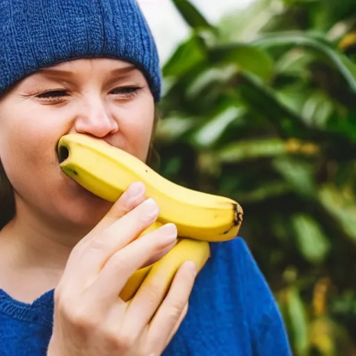 Image similar to photo of a person unable to eat banana properly