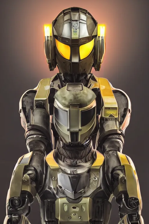 Image similar to portrait shot of a neo solar punk robot ninja mask helmet halo 2 0 9 9 futuristic design master chief full body shot futuristic booster boot gear, symmetrical features radiating a glowing aura global illumination ray tracing hdr fanart arstation by ian pesty and katarzyna da „ bek - chmiel