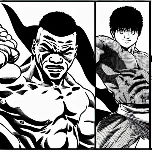 Image similar to manga panel of mike tyson in the style of kentaro miura, 8 k, 4 k, masterpiece, trending on artstation
