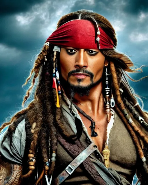 Image similar to Film still close-up shot of Dwayne Johnson as Captain Jack Sparrow from the movie Pirates of the Caribbean. Dwayne The Rock Johnson Photographic, photography