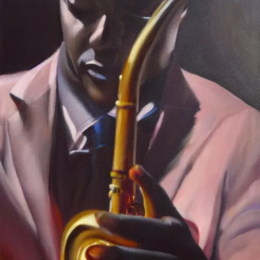 Prompt: oil on canvas, jazz party night, artstation, hyperrealism, high detail, centered, masterpiece