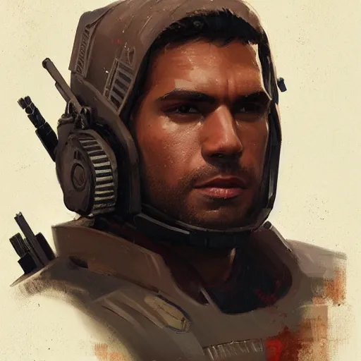 Prompt: portrait of a man by greg rutkowski, jaxon fett, samoan features, brown hair, tall and muscular, wearing a tactical gear, star wars expanded universe, highly detailed portrait, digital painting, artstation, concept art, smooth, sharp foccus ilustration, artstation hq