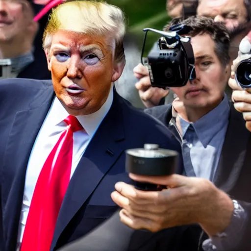 Prompt: photo of donald trump looking into fisheye lens