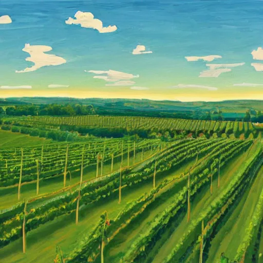 Prompt: solarpunk dreaming csaterberg wineyards, painted by Alex Katz, highly detailed