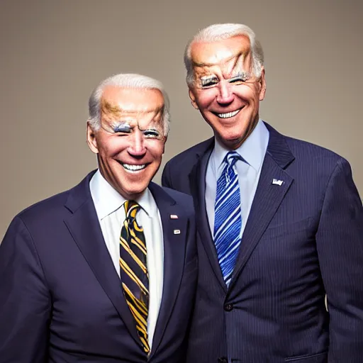 Image similar to A portrait photo of joe biden teams up with a teenage joe biden, perfect faces, 50 mm, award winning photography