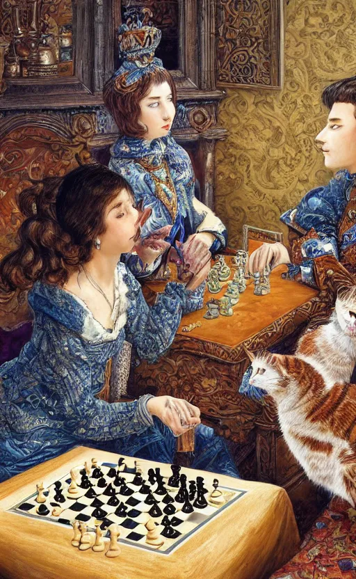 highly-detailed close-up of two women playing chess in, Stable Diffusion