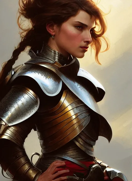 Image similar to natali portman, a female knight from europe, highly detailed, digital painting, artstation, concept art, wallpaper, smooth, sharp focus, illustration, art by artgerm and greg rutkowski and alphonse mucha