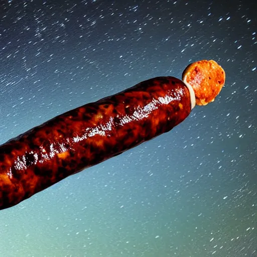 Prompt: CHORIZO sausage, night sky, 8k, photograph, photorealistic