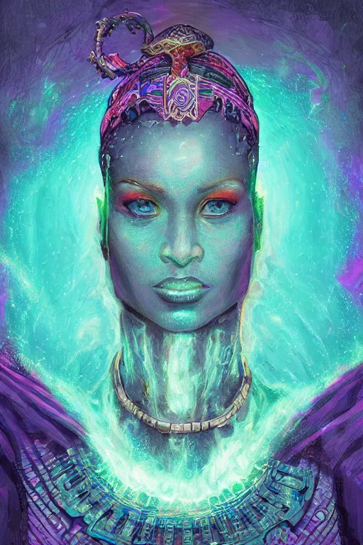 Prompt: portrait of jewel djinn cleric in the style of Rob Lefield and Dan Mumford , trending on artstation, digital art,surrealism ,macro,blueprint ,vaporwave ,