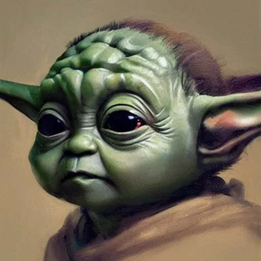 Prompt: portrait of a female baby yoda, artwork by guy denning and charlie bowater,