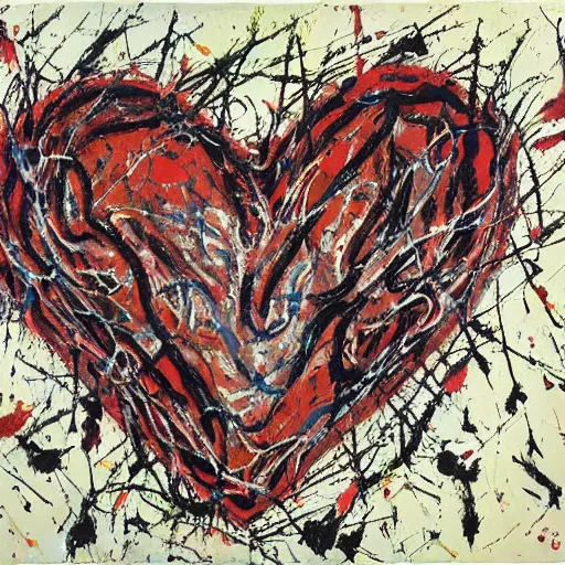 Image similar to Jackson Pollock painting of an anatomically correct heart