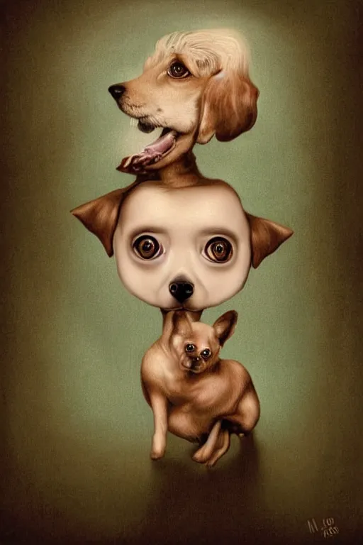 Prompt: a cute dog who look like cameron diaz painted by mark ryden, by dali, digital art