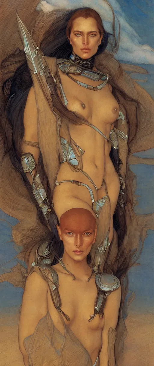 Image similar to a beautiful exotic female fremen on dune, by edgar maxence ross tran and michael whelan and gustav klimpt