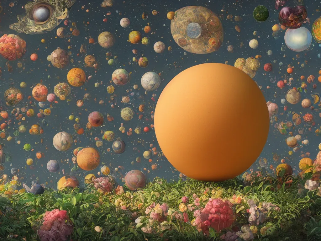 Prompt: the universe is a spheroid region 7 0 5 meters in diameter, sunlight study, art nouveau, by rachel ruysch and maria sibylla merian and ( ( ( ( lisa frank ) ) ) ), 8 k, octane render