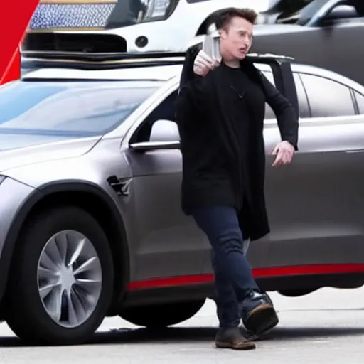 Prompt: elon musk robbing a bank. dollars. lots of dollars. theft. security.