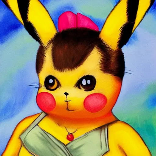 Prompt: pikachu portrait full body, in the style of frida kahlo, 8k floral, bright colors