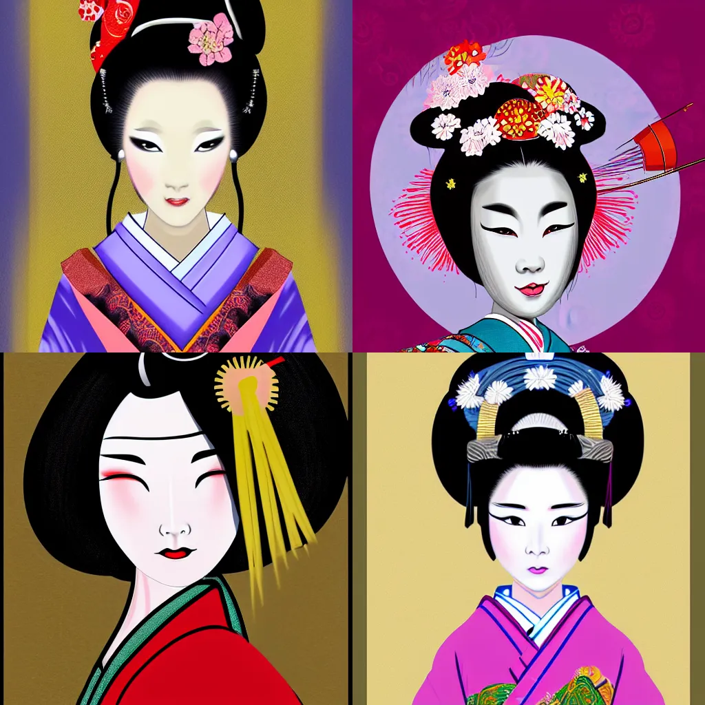 Prompt: digital painting of beautiful geisha in the style of neo - nihonga