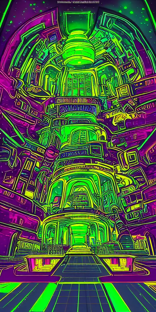 Prompt: neon galactic palace in the style of johnathan solter